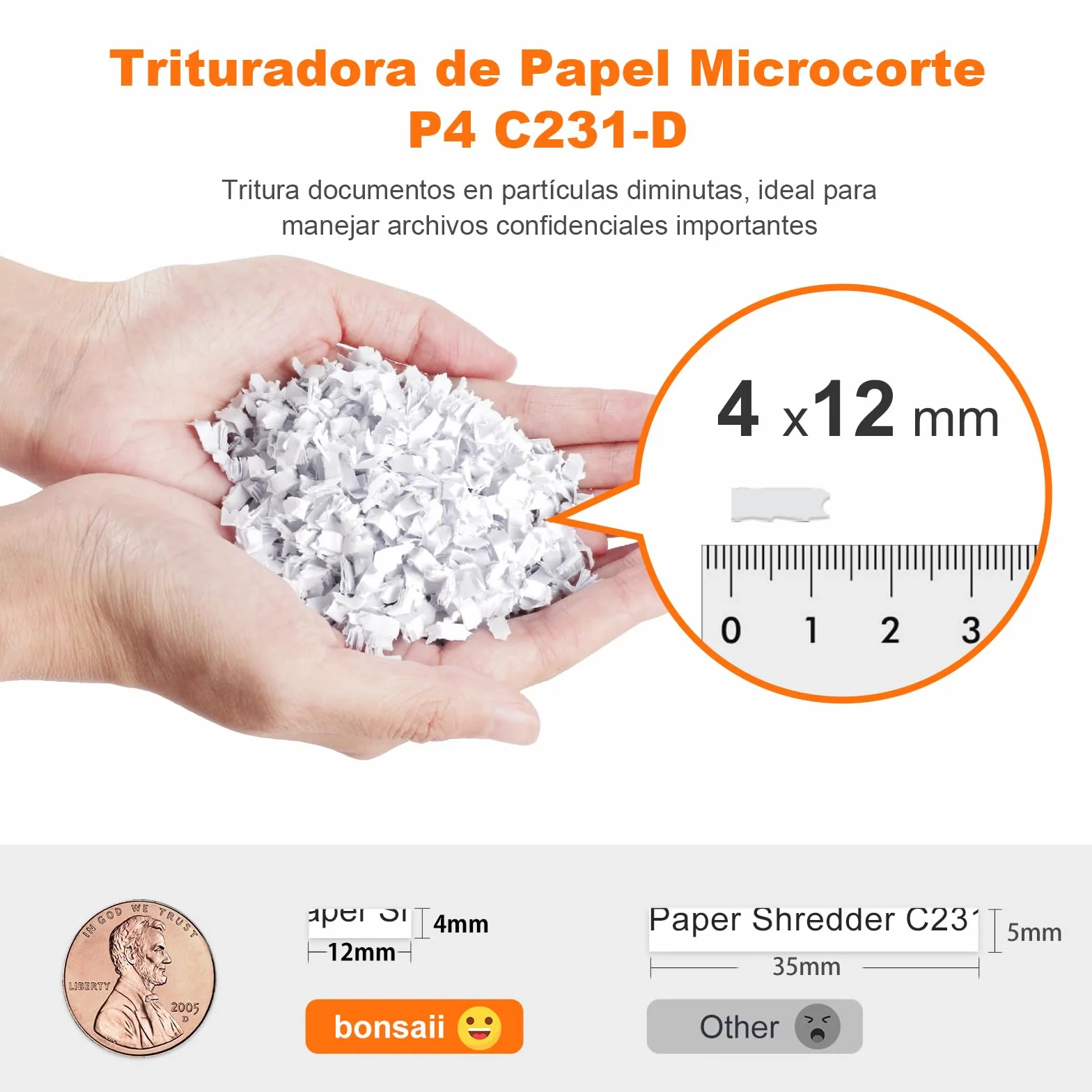 Bonsaii Destructora de Papel con Corte Micro-Particular P4, alimentación automática hasta 100 Hojas, antiatasco, 30 min Continuo, depósito de 16L – para Oficina y hogar, C231-D