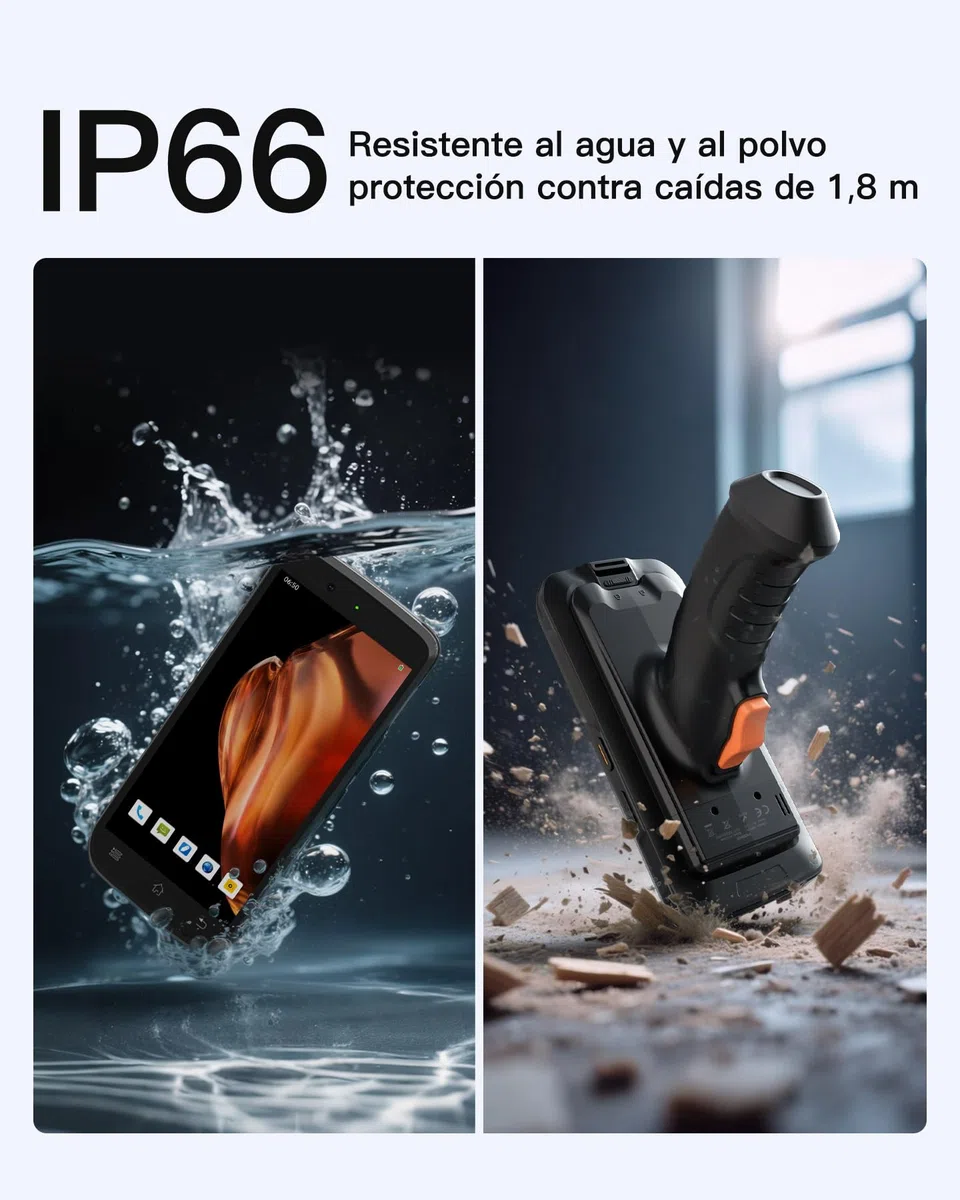 Inateck Android 12 PDA - Escáner de código de barras PDA de 6 pulgadas, pantalla táctil completa, lector 1D/2D con empuñadura de pistola, escáner Bluetooth IP66 6500 mAh, Wi-Fi 6 y 4G, para minoristas