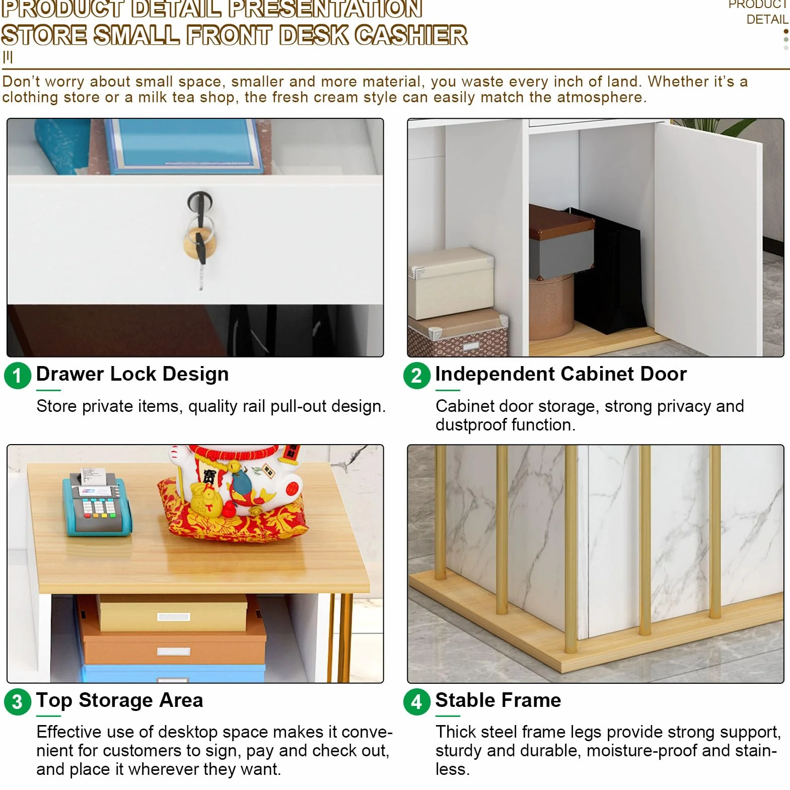 Mostrador Recepcion Madera con 4 Espacio de Almacenamiento Mostradores para Tiendas con 2 Cajones para Recepción para Oficina Clínica Tienda Ropa