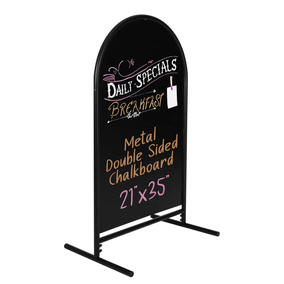 Ilyapa Letrero de pizarra de metal de doble cara oscilante – 21 x 35 pulgadas magnético para acera – Un marco de pizarra alternativa para restaurante, tableros sándwich independientes modernos vintage