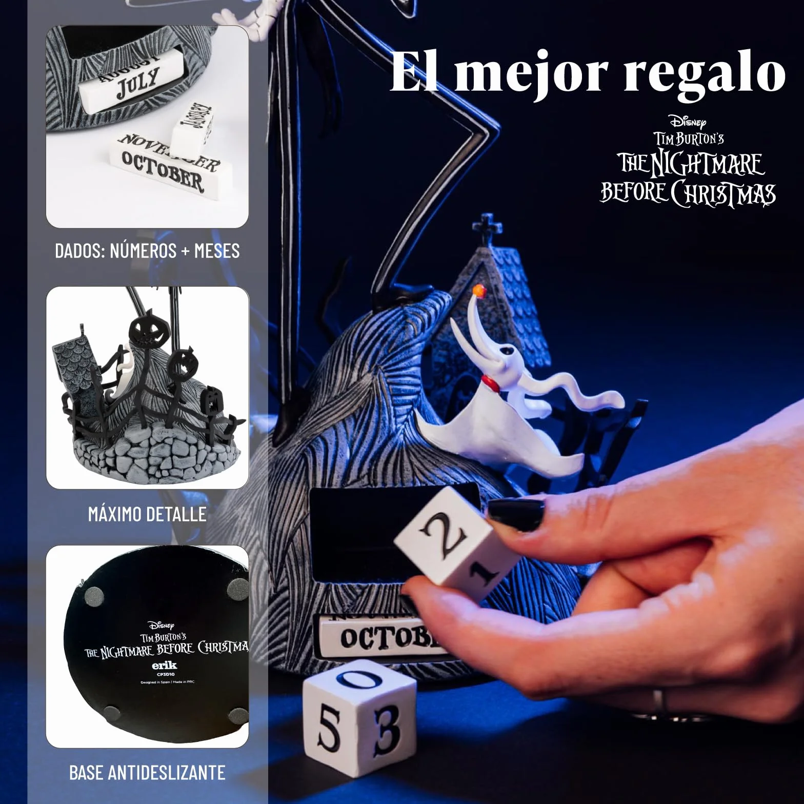 Calendario Perpetuo Pesadilla Antes de Navidad - Figura Pesadilla Antes de navidad Jack para Decoracion │ Regalos Disney para Fans │ Base estable y bloques intercambiables │ Merchandising OFICIAL