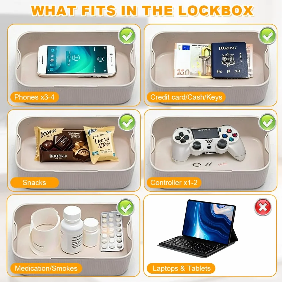 Caja con Temporizador y Bloqueo Seguro, 23,9 x 13,1 x 9,6 cm, SGZIOO Caja de Seguridad con Temporizador, 2 Modos de Funcionamiento, para Autocontrol, Gestión de Adicciones, Refrigerios y Teléfono