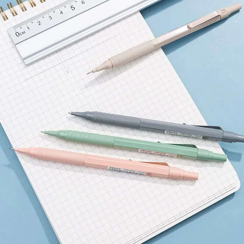 Lápiz automático de Metal (1 Unidad). No se rompe fácilmente. Mina de 0,5 mm. para Estudiantes. Lápiz automático de presión para Dibujo y bocetos con Borrador (Verde) (Rosa).
