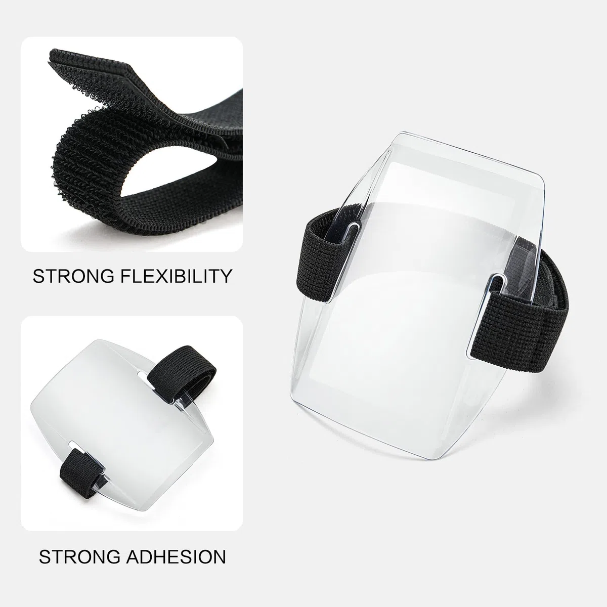 6 soportes para tarjetas de identificación, brazalete impermeable con correa elástica ajustable para personal de oficina, estudiantes, empleados, tamaño universal, transparente