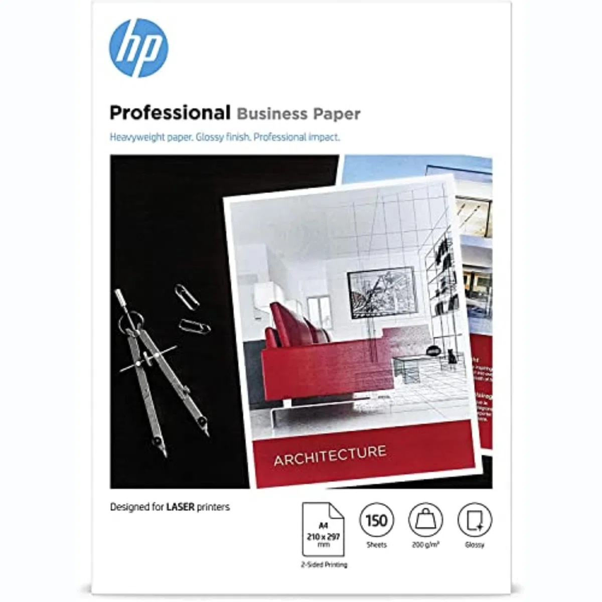 HP Professional Business Photo Paper, 7MV83A, 150 hojas de papel fotográfico brillante avanzado, compatible con impresoras láser, A4, peso del material de impresión 200 g/m²