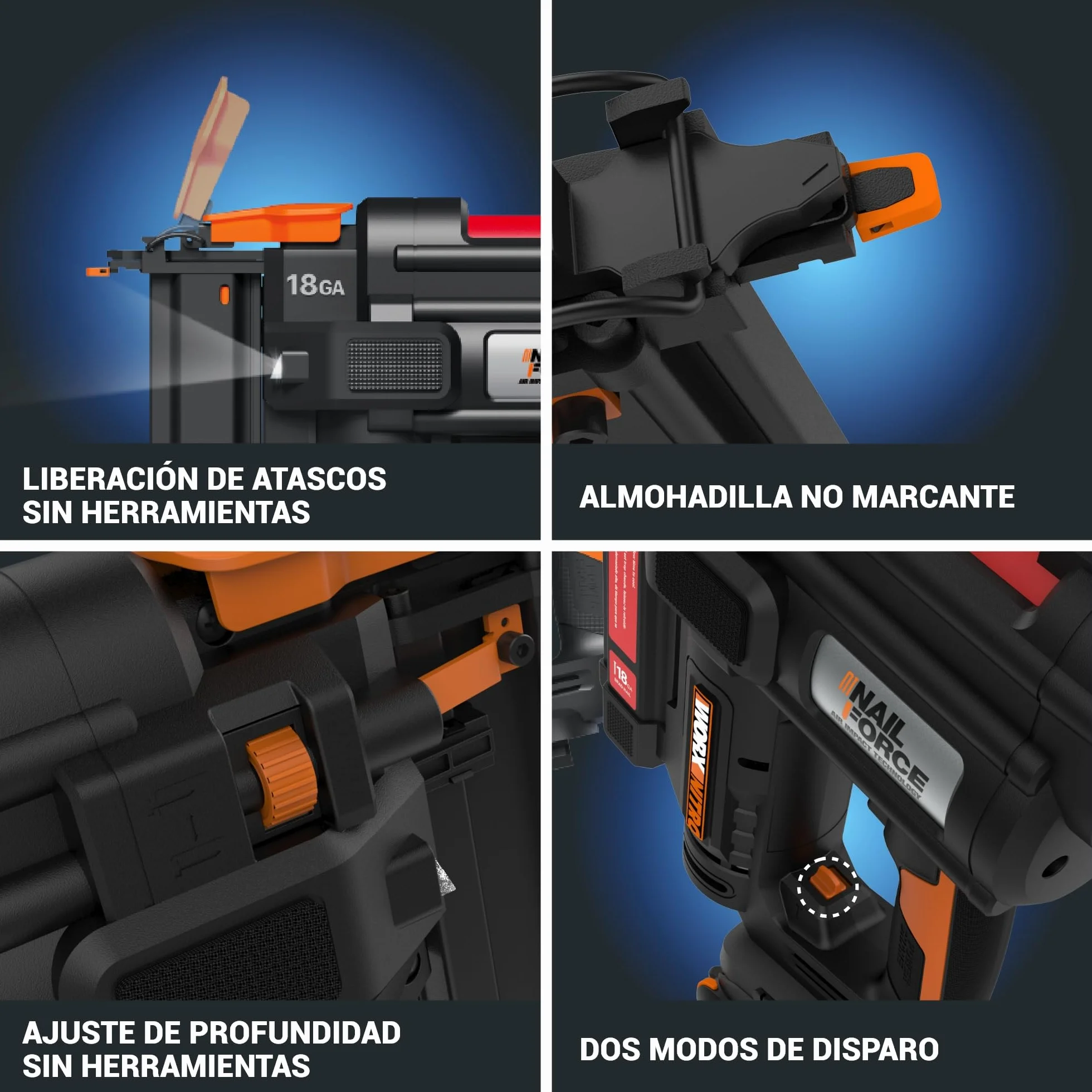 WORX WX844 Nitro – Grapadora eléctrica inalámbrica 20 V – 2 Ah – Dispara hasta 80 grapas por minuto – Desbloqueo sin herramientas – (incluye batería y cargador| 200 grapas 18 GA| gancho de cinturón)