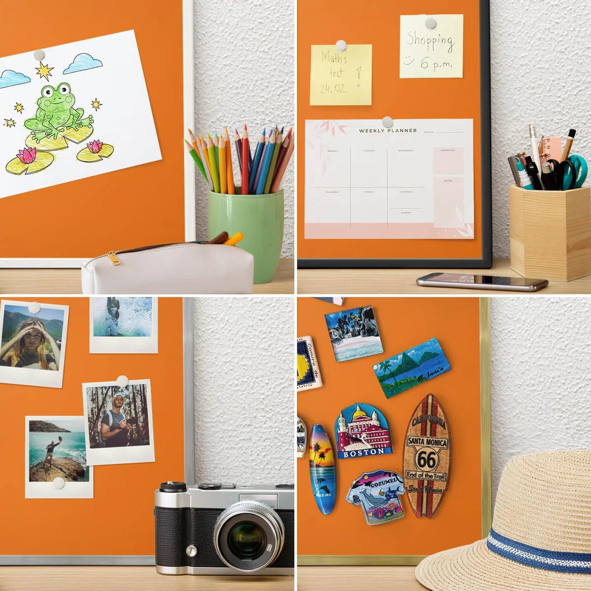Panel Magnético Informativo 100x70 cm | con Marco Negro | Naranja Fuerte | Montaje Fácil | Pizarra de Pared | Para Restaurante y Bar | Expositor para Menú, Ofertas del Día