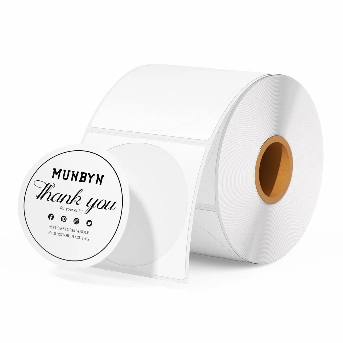 MUNBYN-750 etiquetas térmicas redondas, etiqueta térmica de 51mmx51mm redonda, pegatina autoadhesiva resistente a arañazos, agua, suciedad, polvo y grasa-Blanco