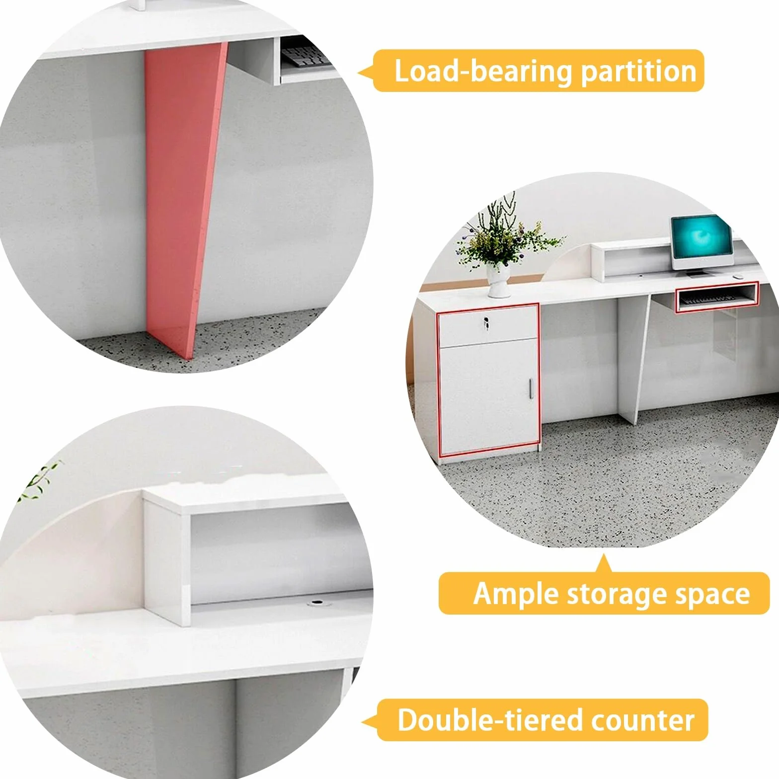 Mostrador de recepción con cajones con Cerradura, LED, armarios con Puertas, mostrador de recepción for consultorio médico/vestíbulo de Hotel/recepción de Oficina(Cream+White (Left),120cm)