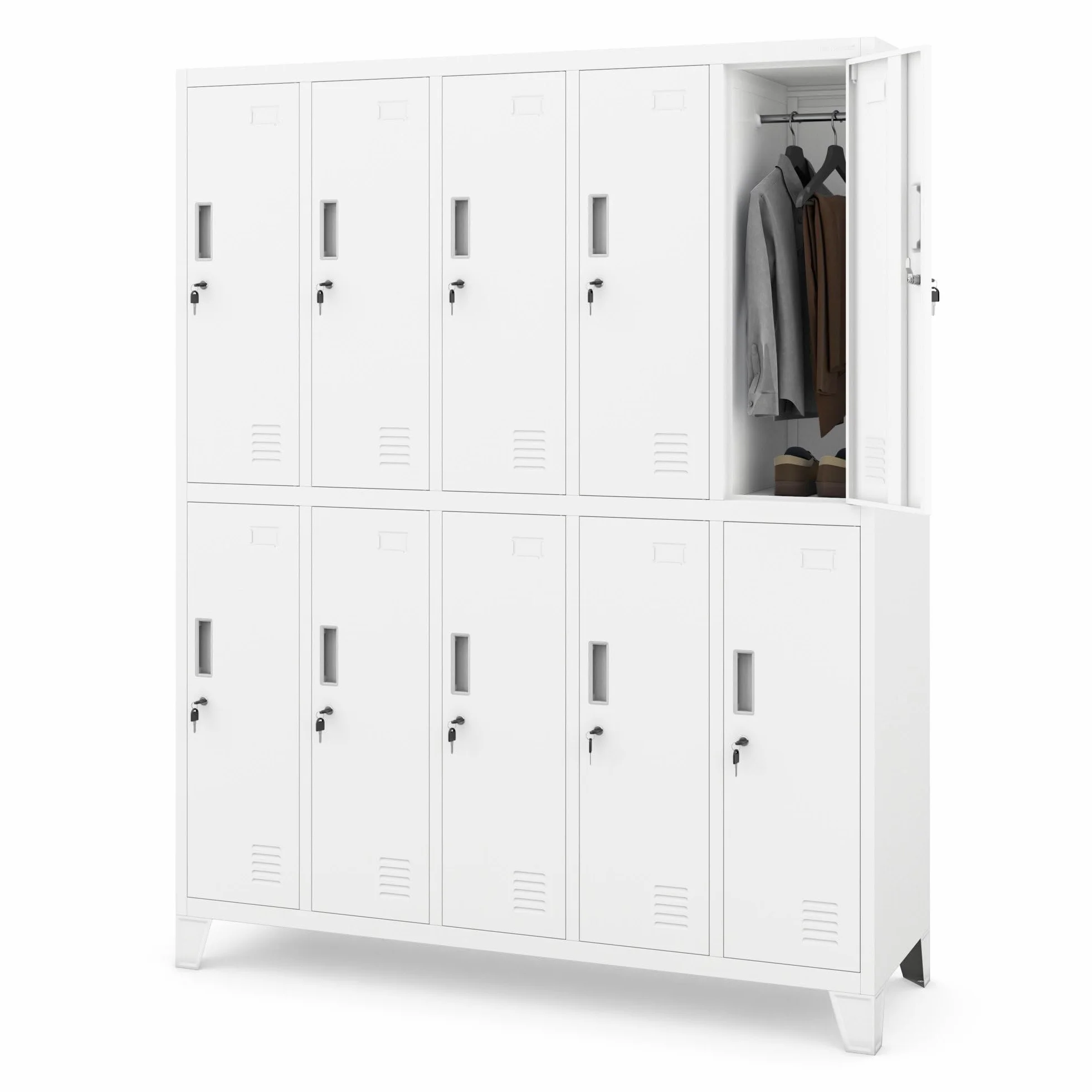 Armario Metálico 10 Compartimentos 172x136x45 cm Blanco