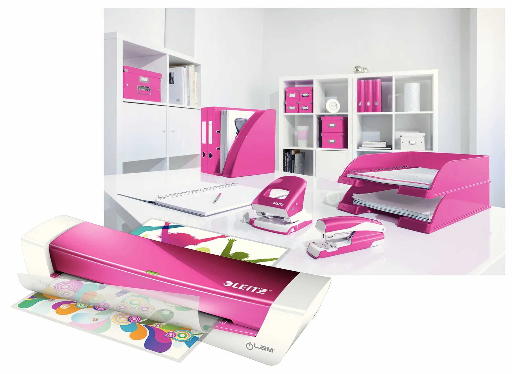 LEITZ 73680023 - Plastificadora térmica iLAM Home Office DIN A4 color blanco/fucsia