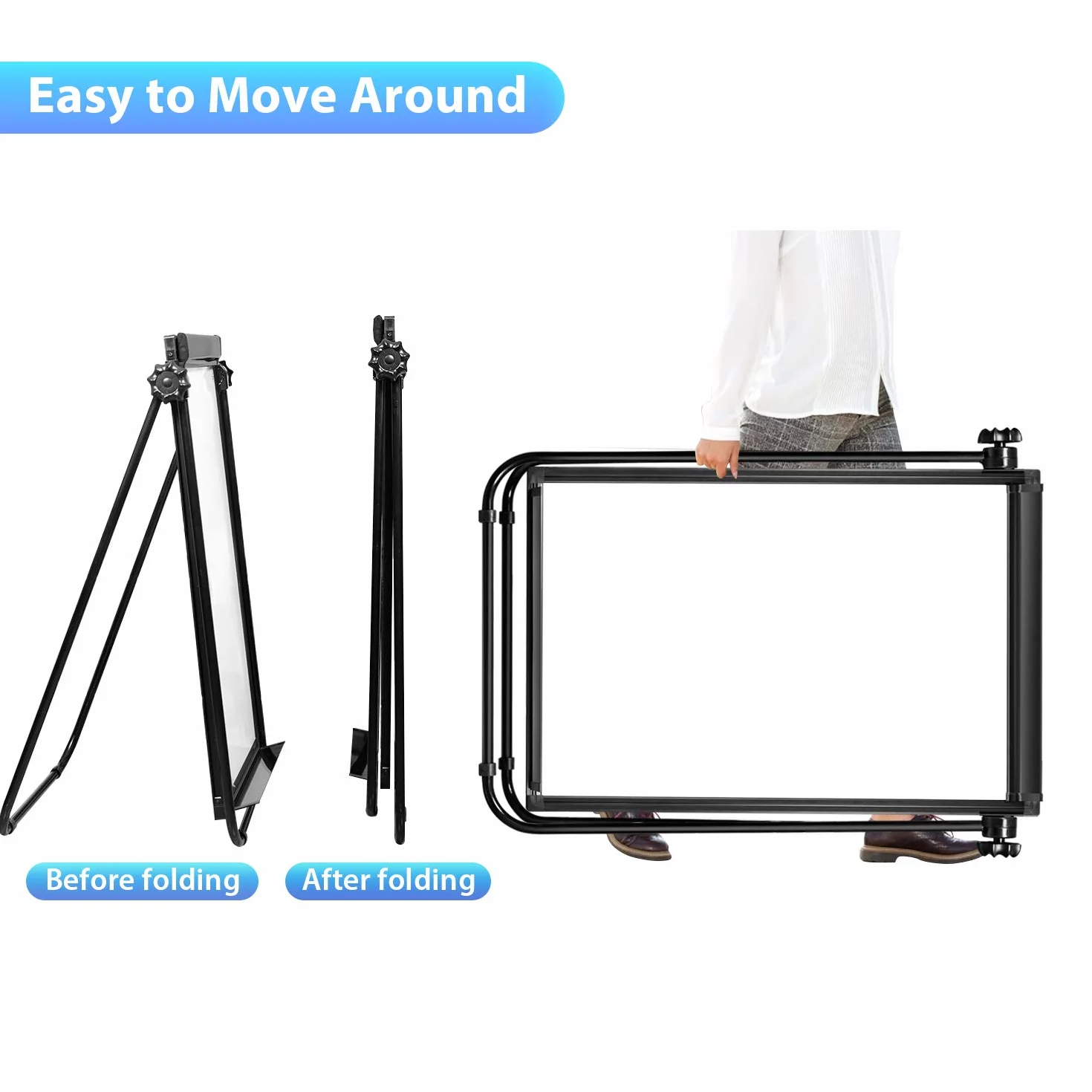 maxtek Pizarra Blanca Magnética 90 X 60 cm, Pizarra con U-Caballete, Doble Cara Whiteboard Marco de Aluminio, Altura Ajustable Pizarra de Borrado en Seco, Papel para Rotafolio MóVil con Gancho