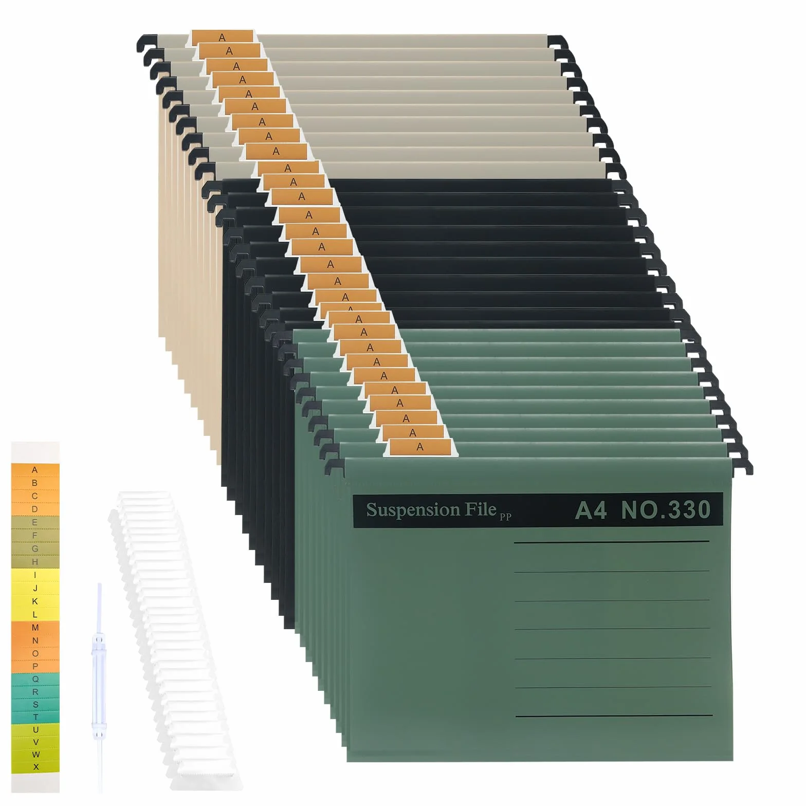 Paquete de 30 Carpetas Colgantes A4, Archivos de Suspensión de Polipropileno con Pestañas e Inserciones de Tarjetas,para Escuela Hogar, Oficina(3 colores)