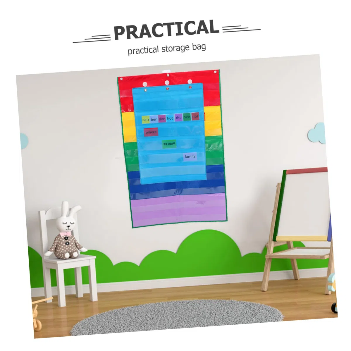 VILLCASE 4piezas Organizador De Tarjetas Didácticas Colgante Soporte De Carteles Para Aula Para Clases Guarderías y Hogar Bolsillos Transparentes Para Almacenamiento De Tarjetas y
