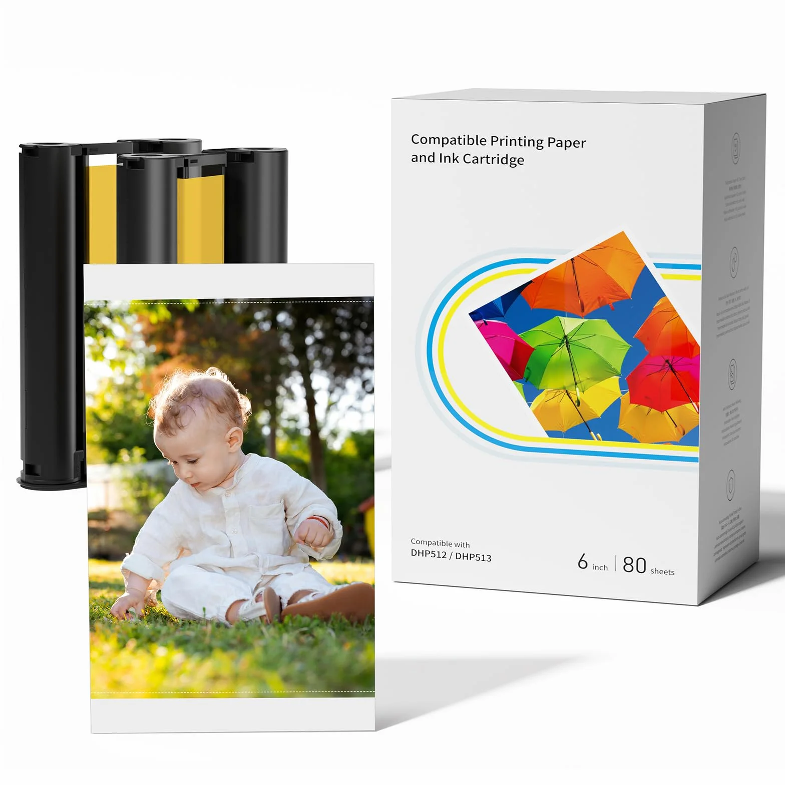 Compatible con Liene Amber M100/M200/M110/M210-80 Hojas de Papel Fotográfico y 2 Cartuchos de Tinta, Papel Fotográfico 4"x6" (10x15cm) para Impresora de Sublimación Térmica, Antioxidante