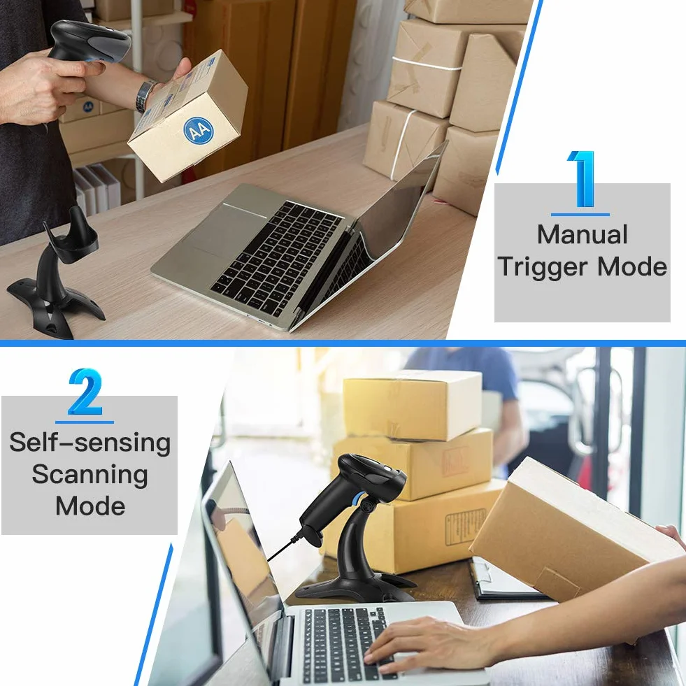 Eyoyo Escáner de códigos de Barras 1D 2D QR con Soporte, escáner de Cable USB portátil para gestión de inventarios, código de Barras portátil/Lector de códigos QR, escáner de detección automática