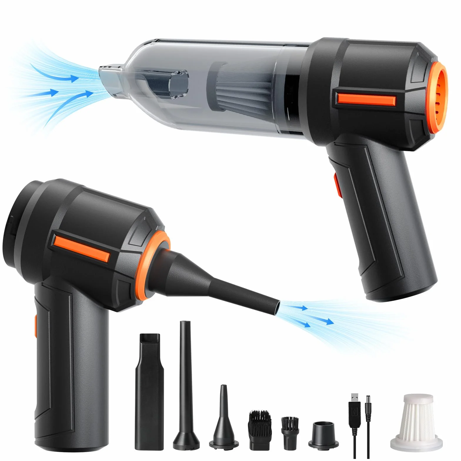 WHATOOK Soplador de Polvo Eléctrico, Limpiador Eléctrico de Spray de Aire Comprimido, Mini Aspirador Inalámbrico, Limpieza de Teclados 3en1 para Ordenadores, Escritorios, Interiores de Coches