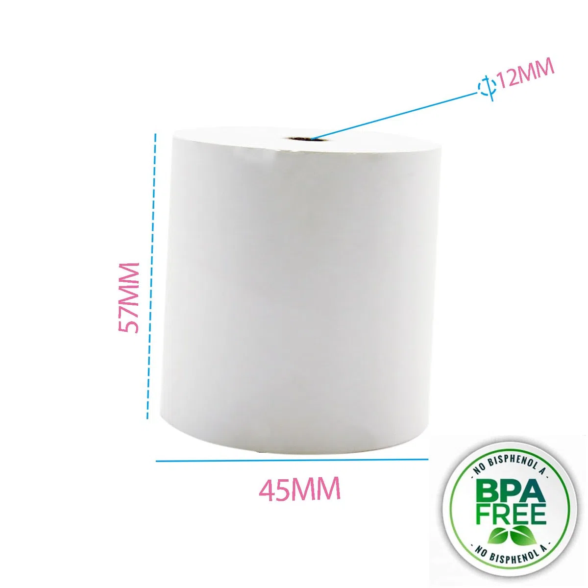 Rollos de Papel Térmico 57x45x12mm para Tickets. TPV, Impresora Térmica, Datáfono, Cajas registradoras Sin Bisfenol A.((50 unidades)