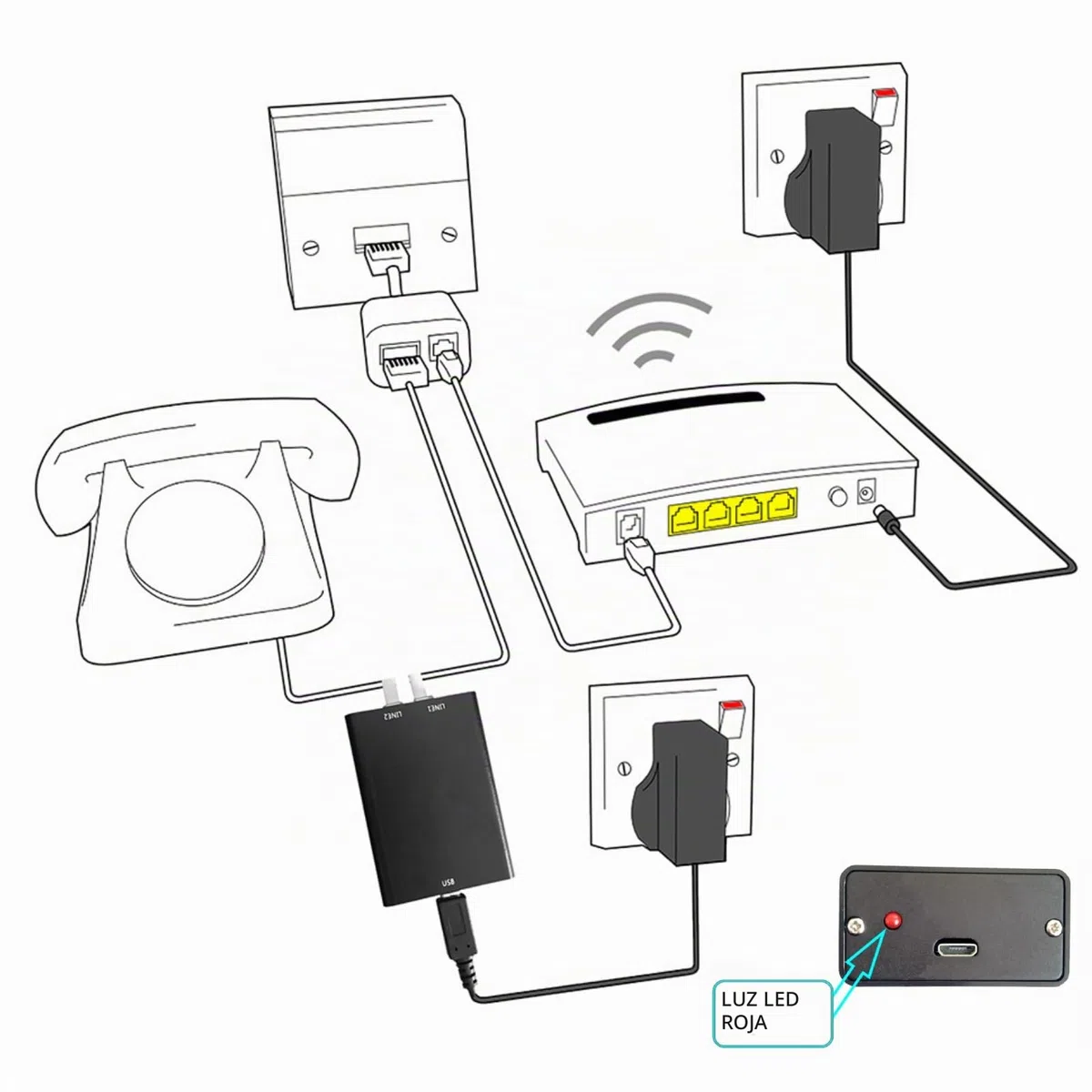 Yunseity Grabadora de Teléfono, con Almacenamiento Integrado de 32 GB, Mini Dispositivo de Grabación de Teléfono Automático, para Todos los Sistemas de Teléfonos Analógicos