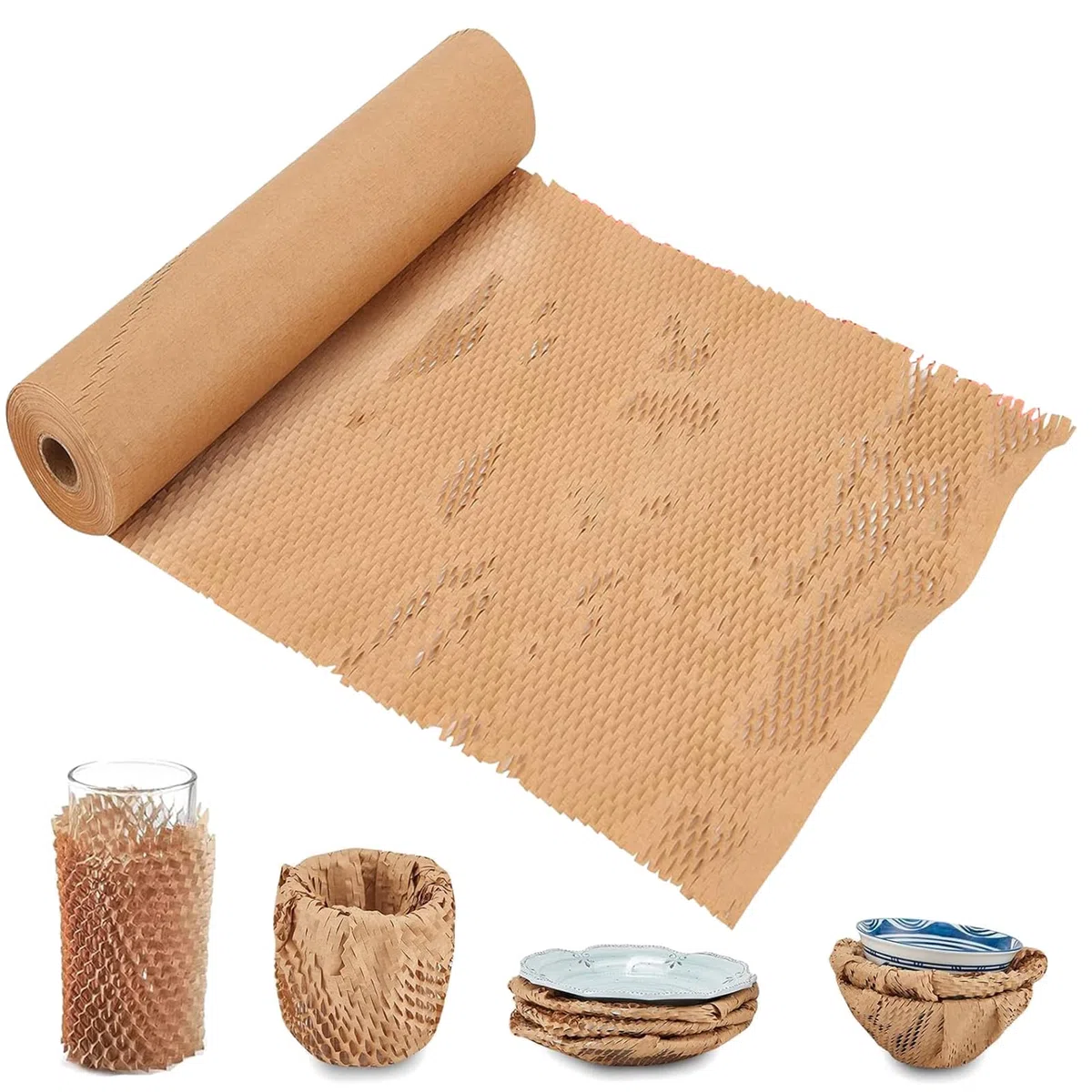 Papel de embalaje de panal, papel de embalaje de 15 pulgadas x 300 pies, alternativa para envoltura de amortiguación de burbujas para mudanzas de embalaje, suministros de mudanza reciclables, rollo