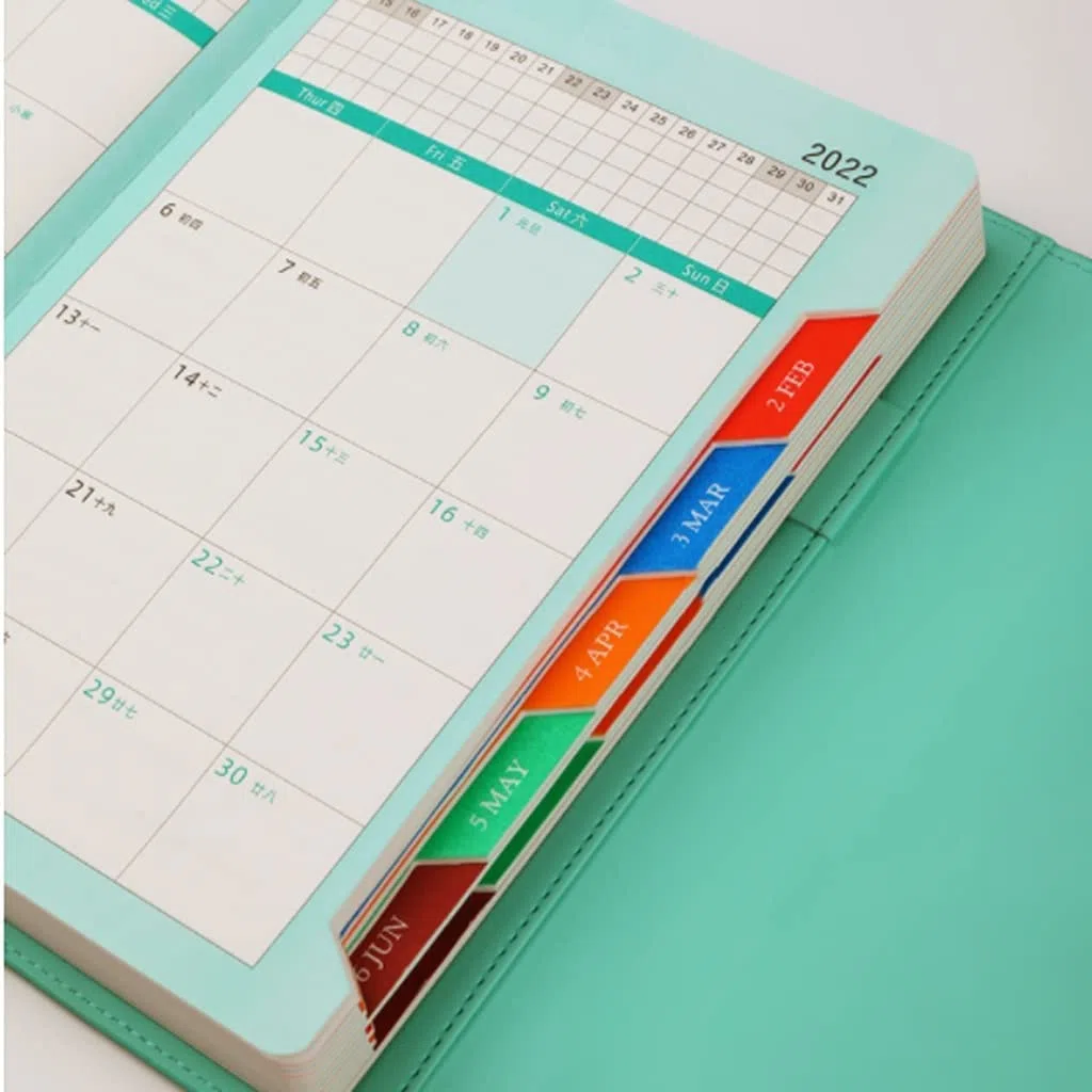 POCHY Cuadernos hermoso Cuaderno A5 con pestañas, diario planificador diario para estudiantes, profesores, diario de viajero, notas, ideas, bloc de notas escolar portable