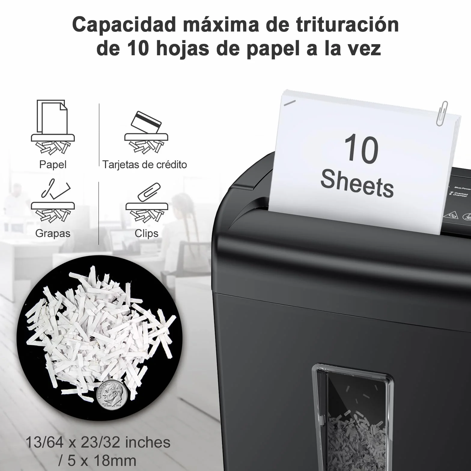 Bonsaii Destructora de Papel y Tarjetas de Crédito de Corte Cruzado, 10 Hojas, Nivel de Seguridad P-4, Trituradora de Documentos de 21L, Protección contra sobrecalentamiento y diseño del asa(C209-D)