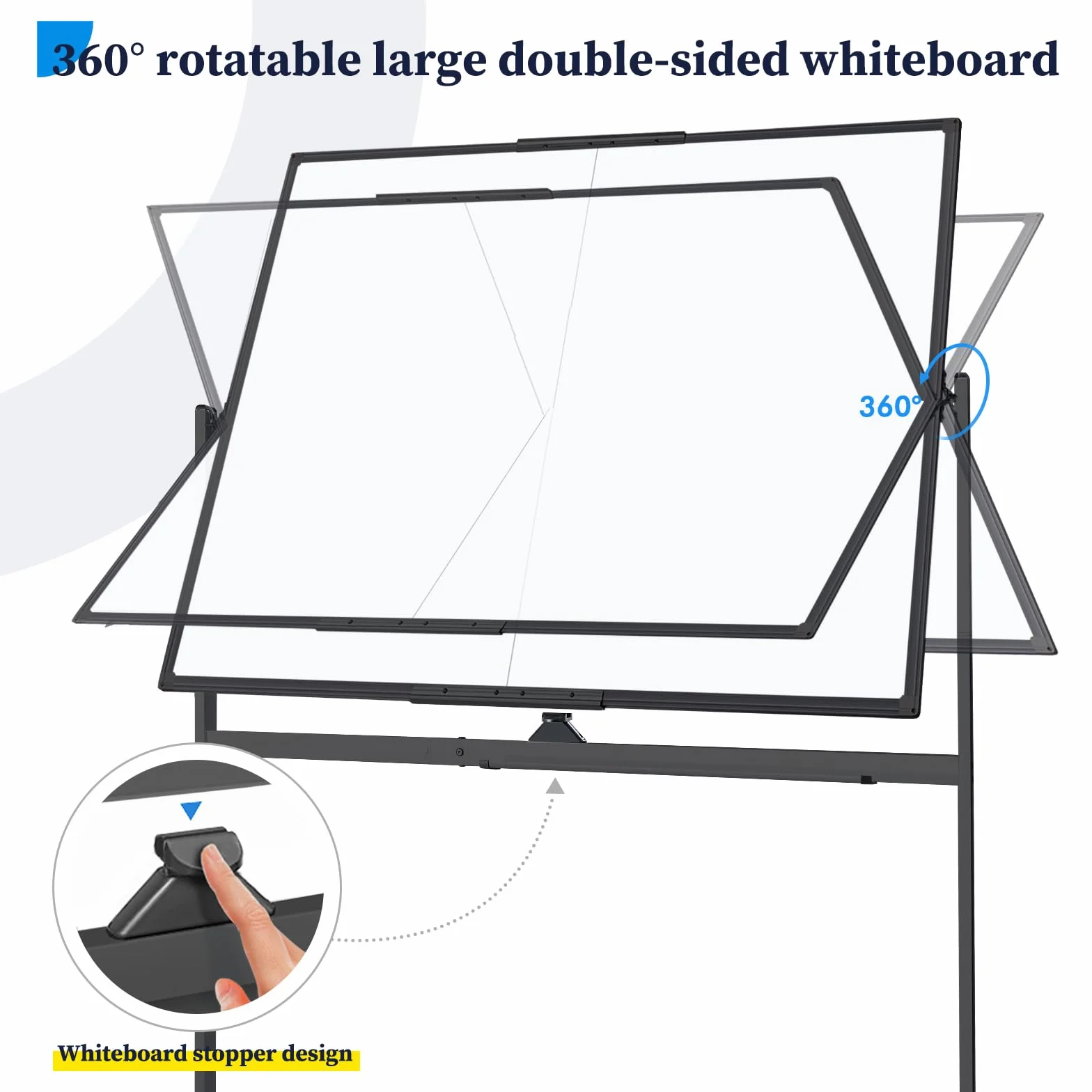 maxtek Pizarra Blanca con Ruedas 120 x 90 cm, Pizarra Magnética Grande de Doble Cara con Marco de Aluminio Negra, con Marcadores, Imanes y Borrador de Pizarra, Pizarra Móvil para Oficina