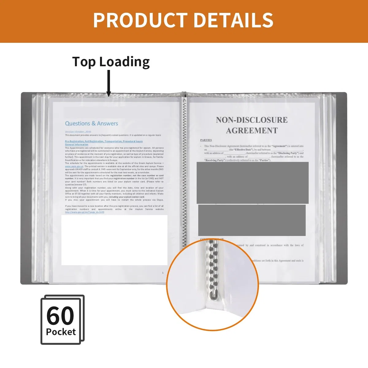 Carpeta A4 con fundas de plástico, carpeta portafolios 60 bolsillos, muestra documentos y certificados ilustraciones fotográficas, 2 uds para Oficina,Colección