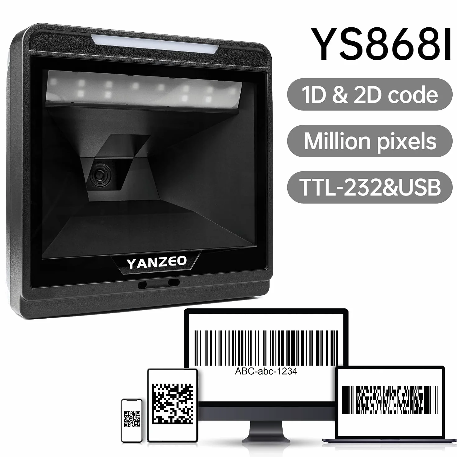Yanzeo YS868 Lector de código de Barras omnidireccional de Escritorio láser de Cama Plana de Alta Velocidad automático 1D escáner de código de Barras láser