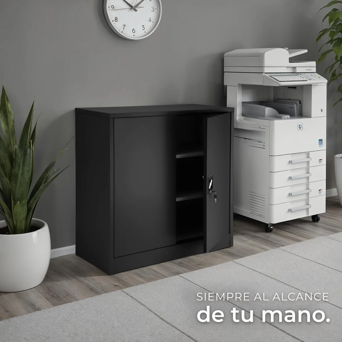 Tectake Armario Metálico con 3 Cajones Bloqueable, Estantes Ajustables, 90x90x40cm Negro
