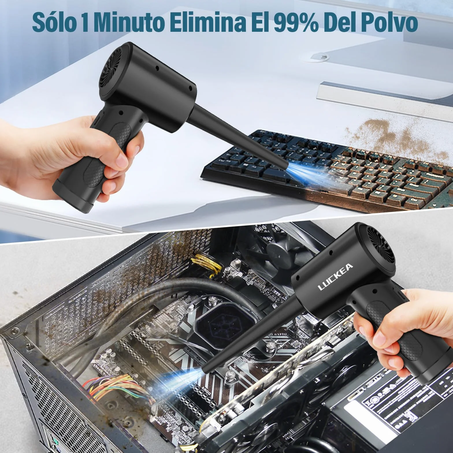 Aire Comprimido Limpieza PC Soplador de Aire - 3 Velocidades Air Duster con Luz LED, 6000mAh, Soplador de Polvo para Teclado, Coche, Oficina, Alternativa al Spray Aire Comprimido o Compressed Air