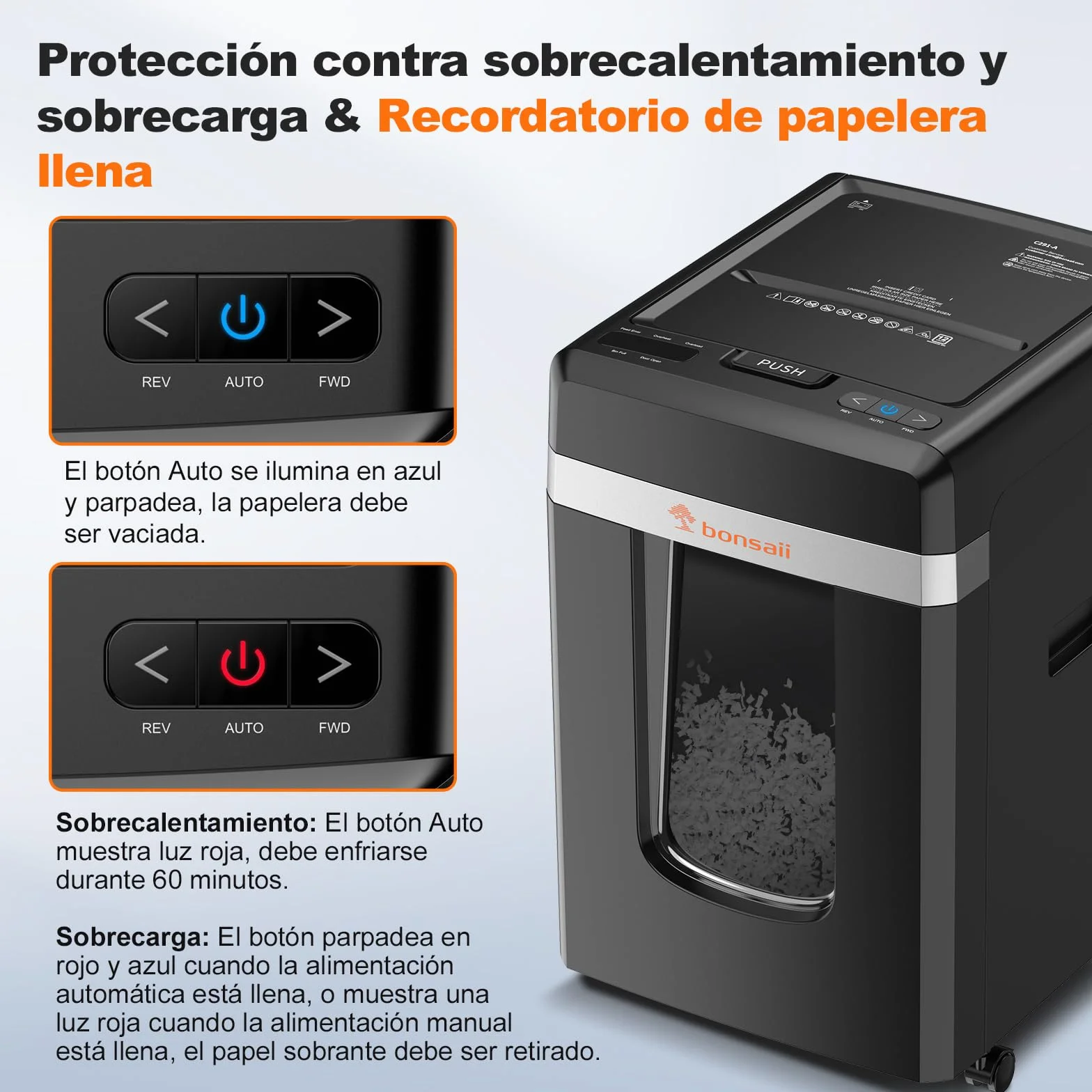 Bonsaii Trituradora de Documentos, Corte Micro P-4, con alimentación automática de 300 Hojas, 60 Minutos de Funcionamiento Continuo, contenedor de residuos de 31 litros, C291-A