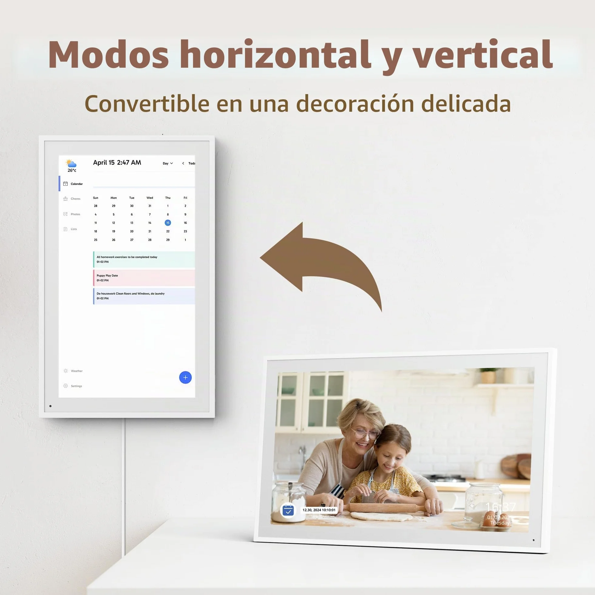Dragon Touch Calendario digital de pared de 15.6 pulgadas, 1920 x 1080 FHD, calendario de pared electrónico, planificador familiar con memoria de 32 GB y soporte de pared, pantalla táctil, calendario