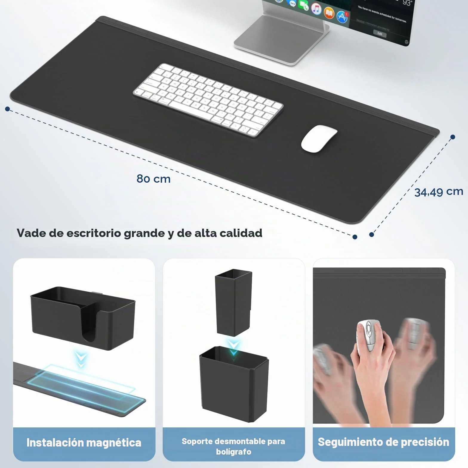 KDD Almohadilla Escritorio Grande con Set de Organizador Magnético, 5 en 1 Alfombrilla Ratón XXL & Mouse Pad Gaming con Teléfono/Portavasos/Portabolígrafos/Tarjetero DIY Oficina Hogar(80x34.5cm)