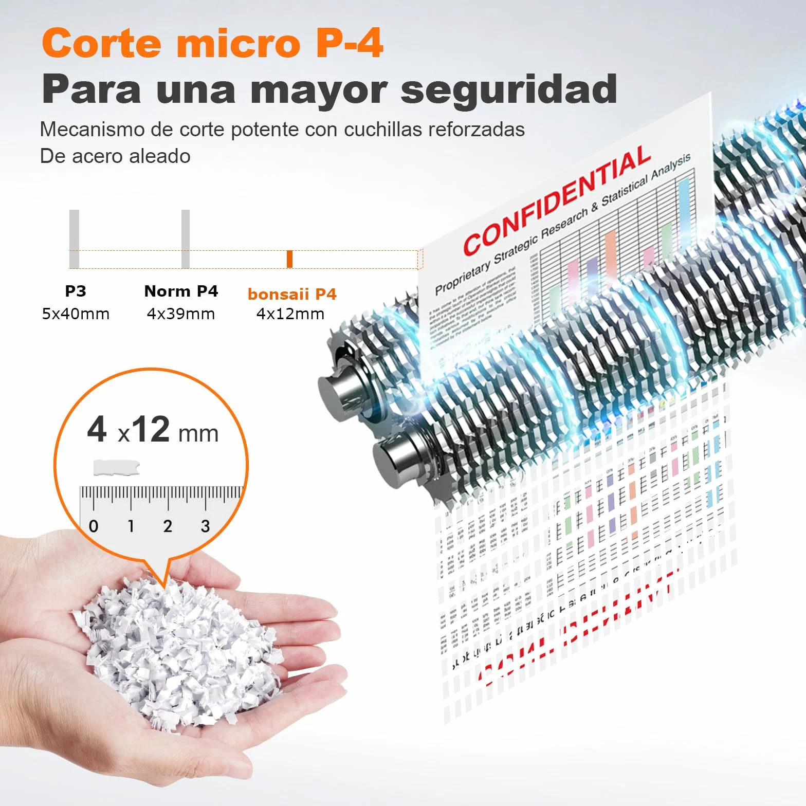 Bonsaii Trituradora de Documentos, Corte Micro P-4, con alimentación automática de 300 Hojas, 60 Minutos de Funcionamiento Continuo, contenedor de residuos de 31 litros, C291-A