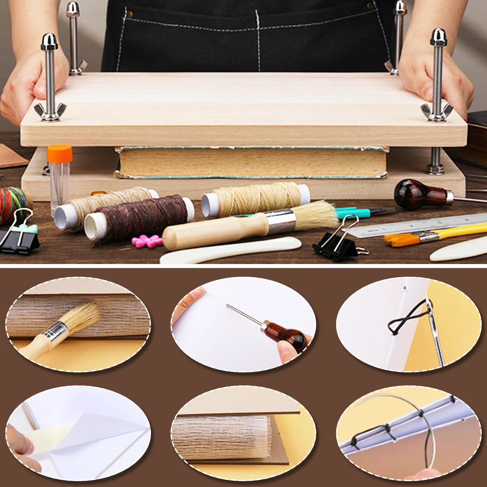 BonjumePrensa De Madera Para Libros, Juego De Encuadernación Multifuncional Para DIY Y Tapicería - 30 x 19,2 cm