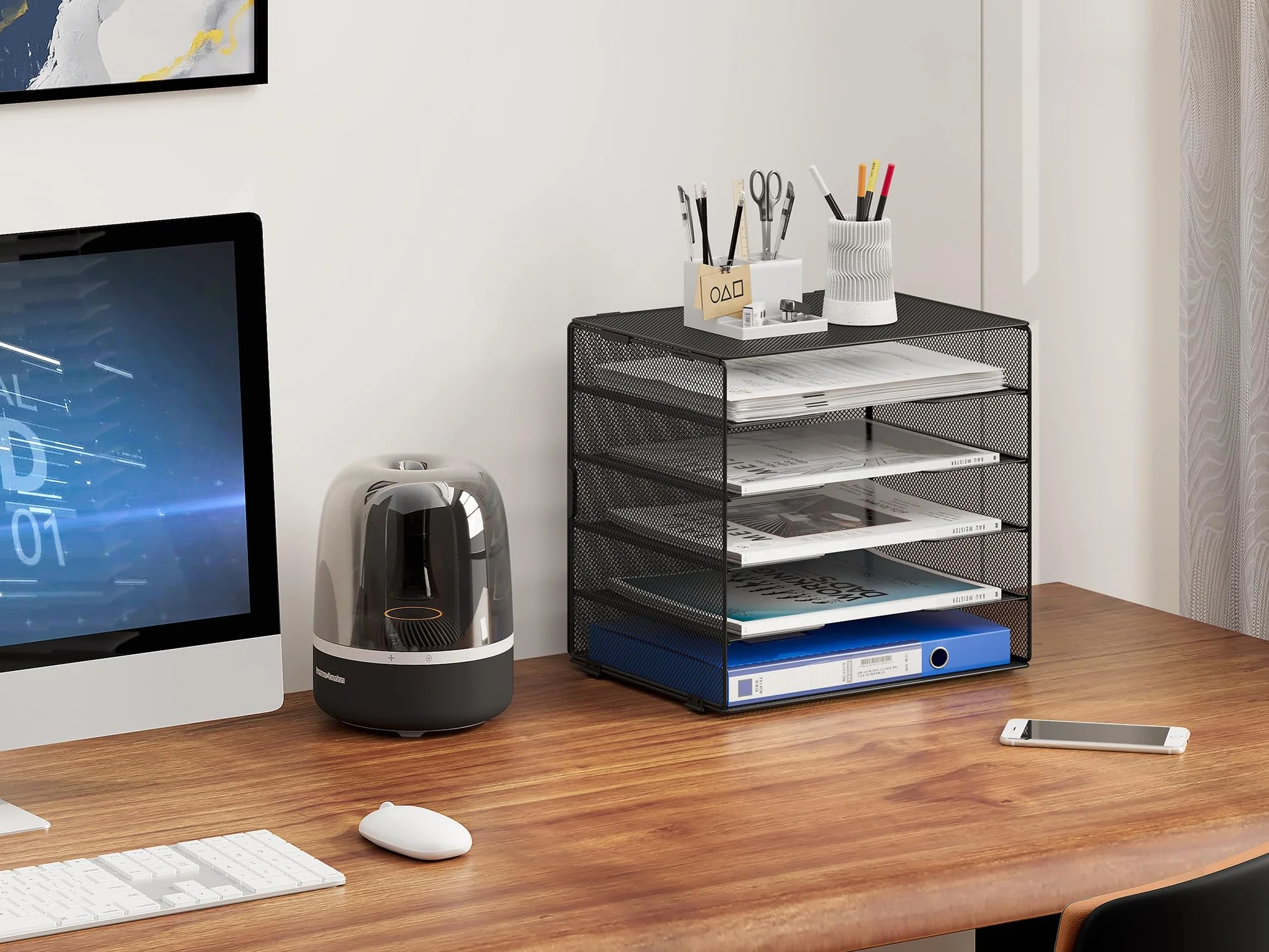 EasyPAG 5 Niveles Metal Malla Bandeja Archivador Organizador Oficina Soporte Documentos Clasificador Papeles Almacenamiento Escritorio Estante Folios Negro