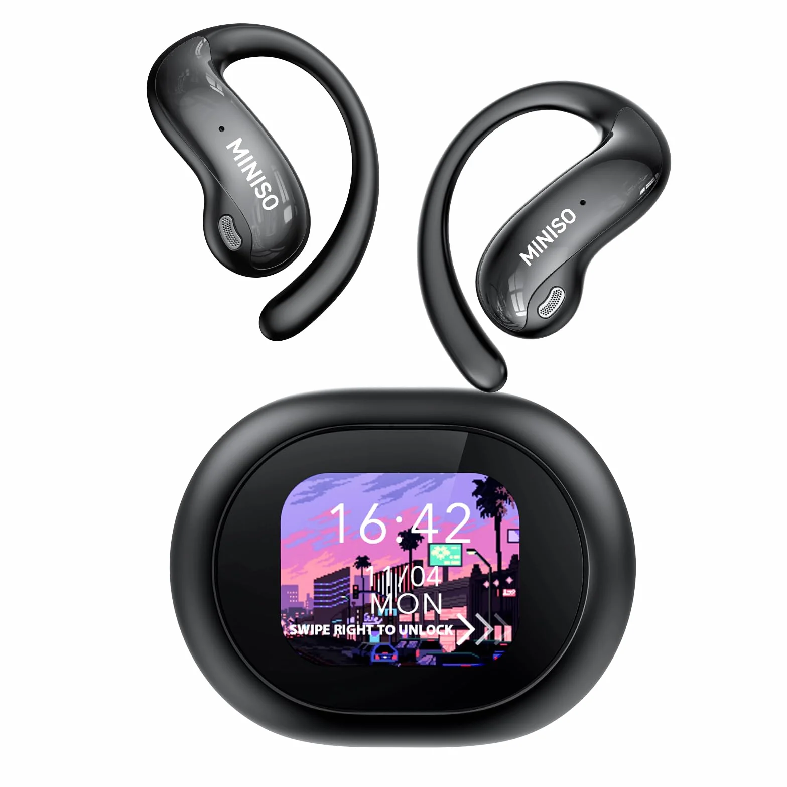 MINISO MS188 Auriculares Traductores de Idioma, 3 in 1 AI Auriculares Traductor en Tiempo Real 134 Idiomas, Auriculares Traductores Pantalla Táctil LCD OWS, Compatible con iOS y Android, Negro