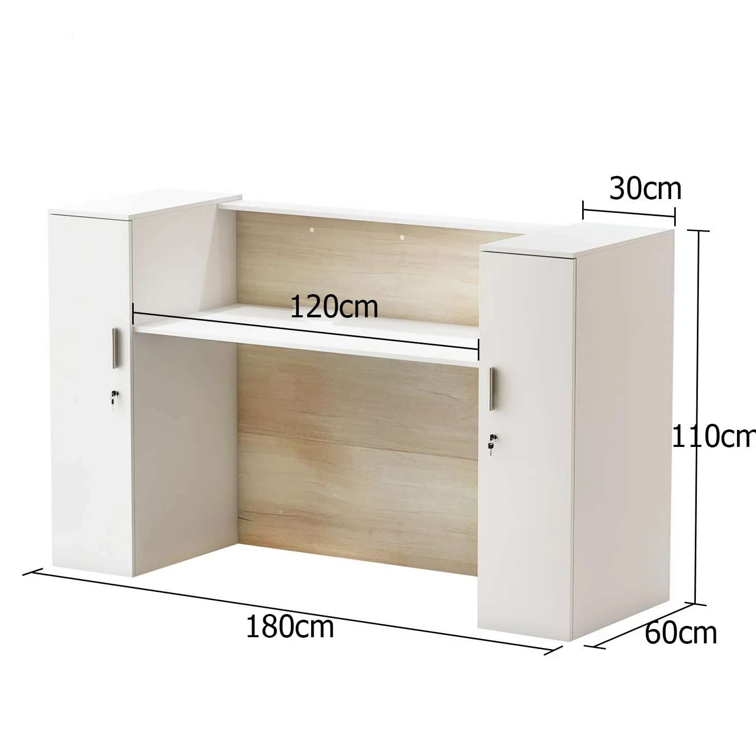 Mueble Recepción, Mostradores de Recepción Grandes, Mostradores para Tiendas con Estantes Ajustables, Recepción Mueble, Madera +Blanco, 180 X 60 X 110CM, MDF