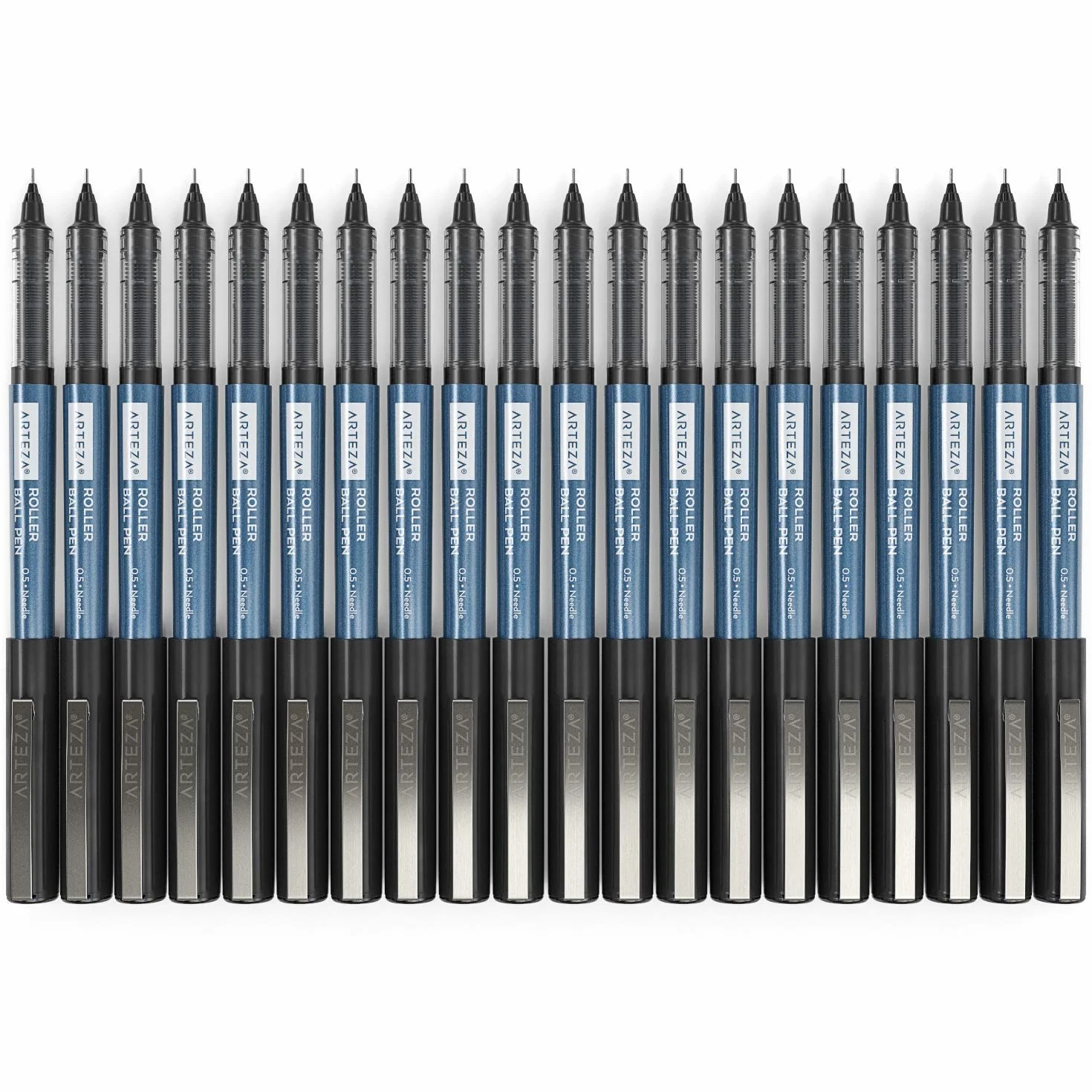 ARTEZA Bolígrafos de punta fina, paquete a granel de 20 bolis negros de tinta líquida con punta de aguja extra fina de 0,5 mm para escribir, tomar notas y dibujar con precisión