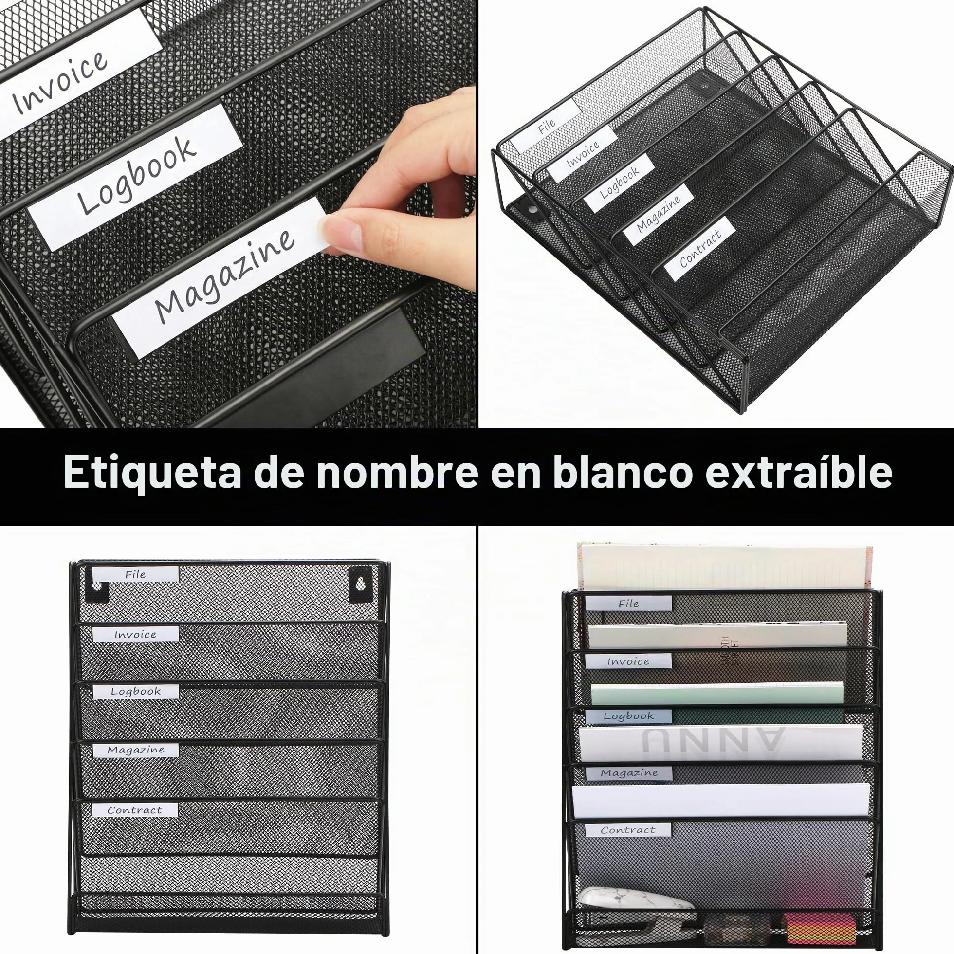 Exerz Revistero de Pared de 5 Capas, Portafolletos A4, Organizador de Archivos de Oficina - Negro