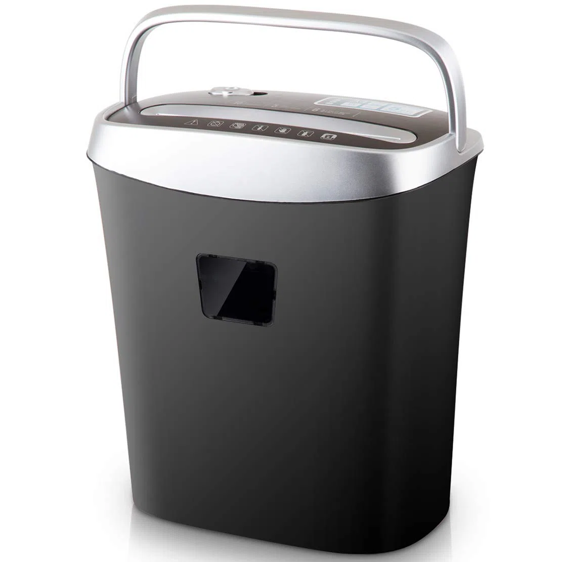Trituradora silenciosa para papel, tritura 6 hojas a la vez, tiempo de funcionamiento de 10 minutos, tamaño de corte de 5 x 40 mm, cubo de basura de 15 litros de capacidad