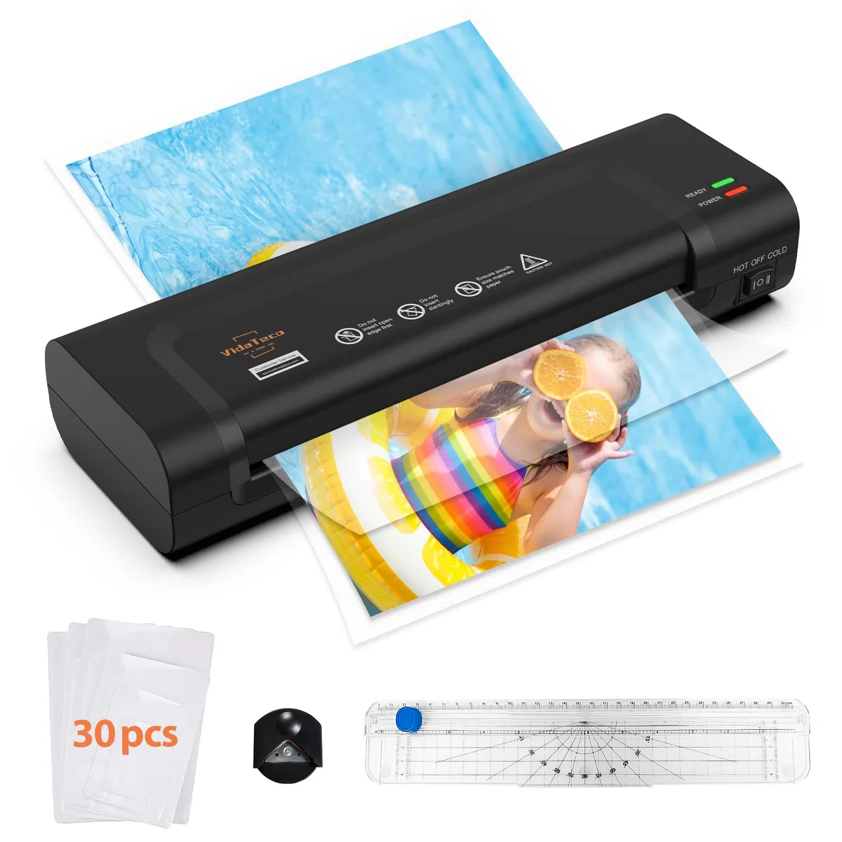 Plastificadora A4 Máquina Laminadora, 4 en 1 con 30 Bolsas de Plastificación para A4/A5/A6, Calentamiento Rápido, Plastificadora Frío Caliente con Cortador de Papel y Redondeador de Esquinas
