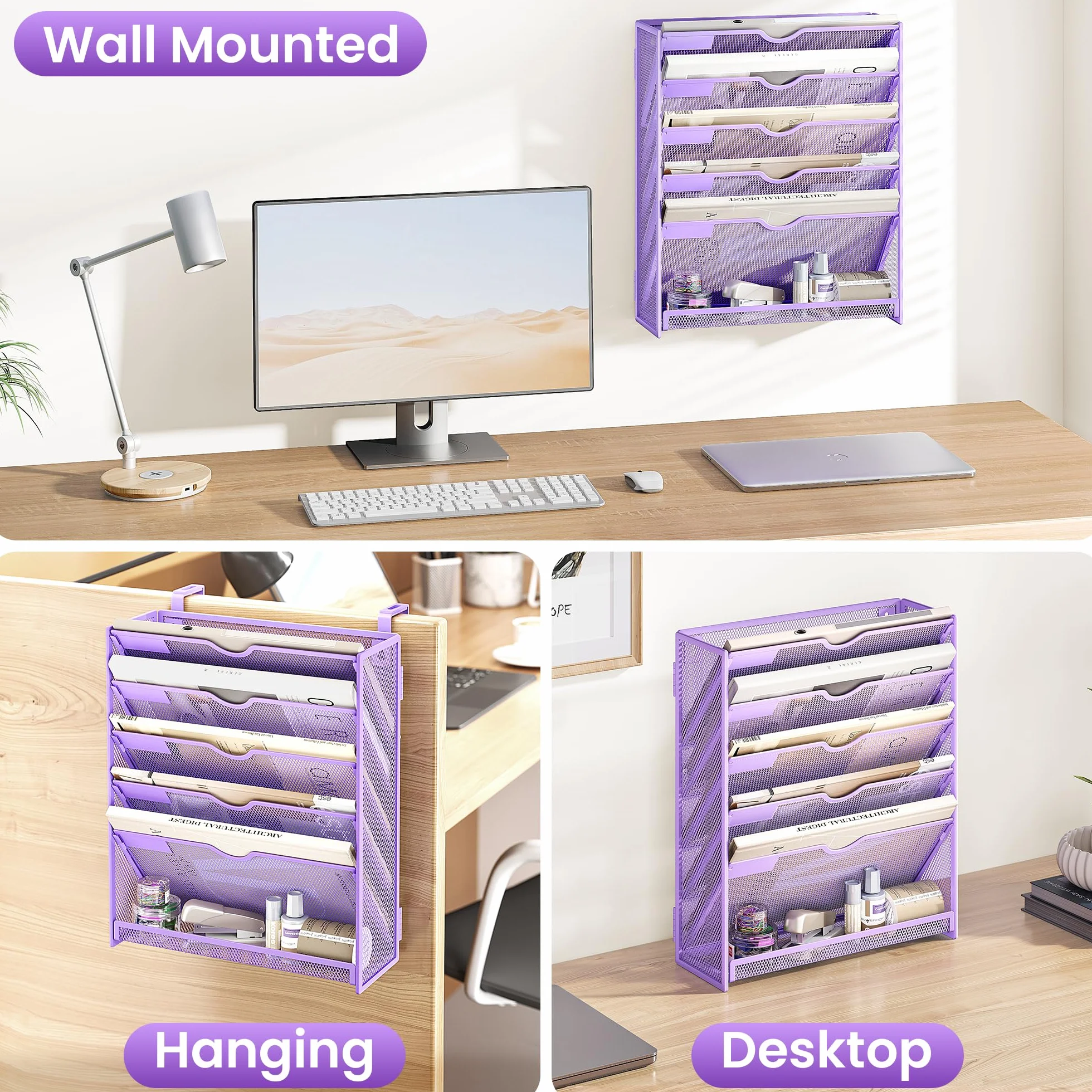 VITVITI Organizador de Archivos A4 6 Niveles, Soporte de Pared para Revistas, Morado