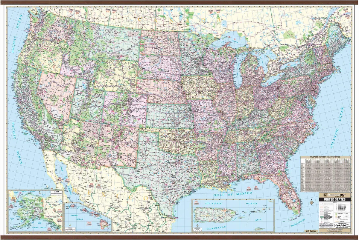 Mapa de pared a gran escala de Estados Unidos