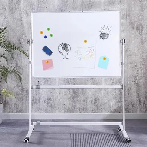 Pizarra blanca para personal de música, pizarra magnética de borrado en seco de doble cara con ruedas, ideal para escuelas, músicos y uso doméstico