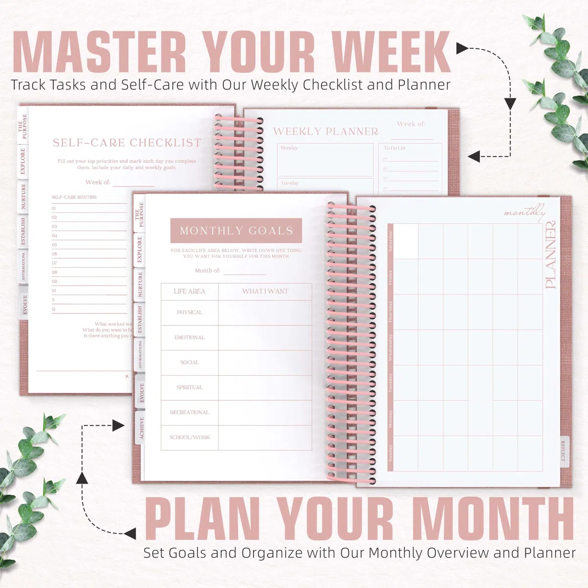 Planners with Purpose Diario de cuidado personal – Cuaderno de reflexión diario guiado para apoyar los hábitos de salud mental y física – Planificador de manifestación y afirmaciones de amor propio –
