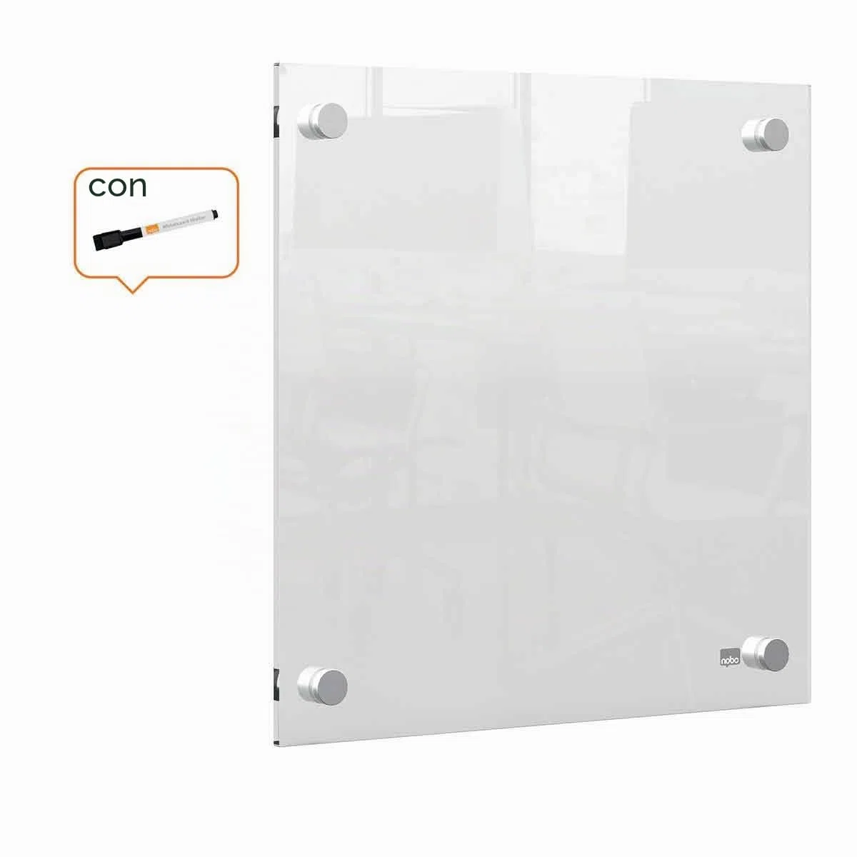Nobo 1915619 Pizarra Blanca de Pared, Borrado en Seco, Tablero de Notas Sin Marco, Oficina y Hogar, Incluye Rotulador, Blanco, 300 x 300 mm