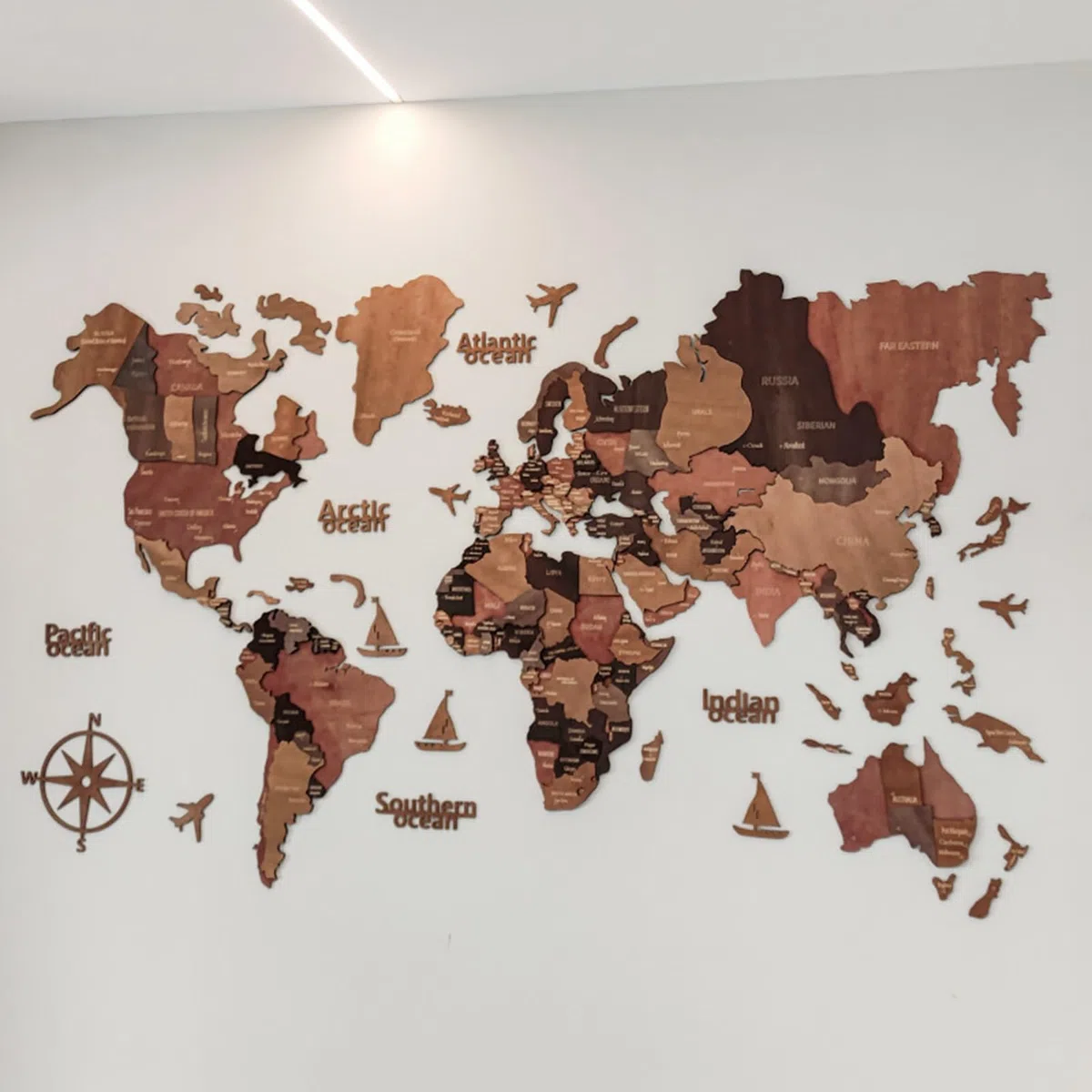 Mapa Decorativo para Pared, diseño de Estados del Mundo de Madera 3D | capitales, decoración escolar | Impresionante centro de mesa de madera cortada a gran escala, cinta de doble cara, fácil mont