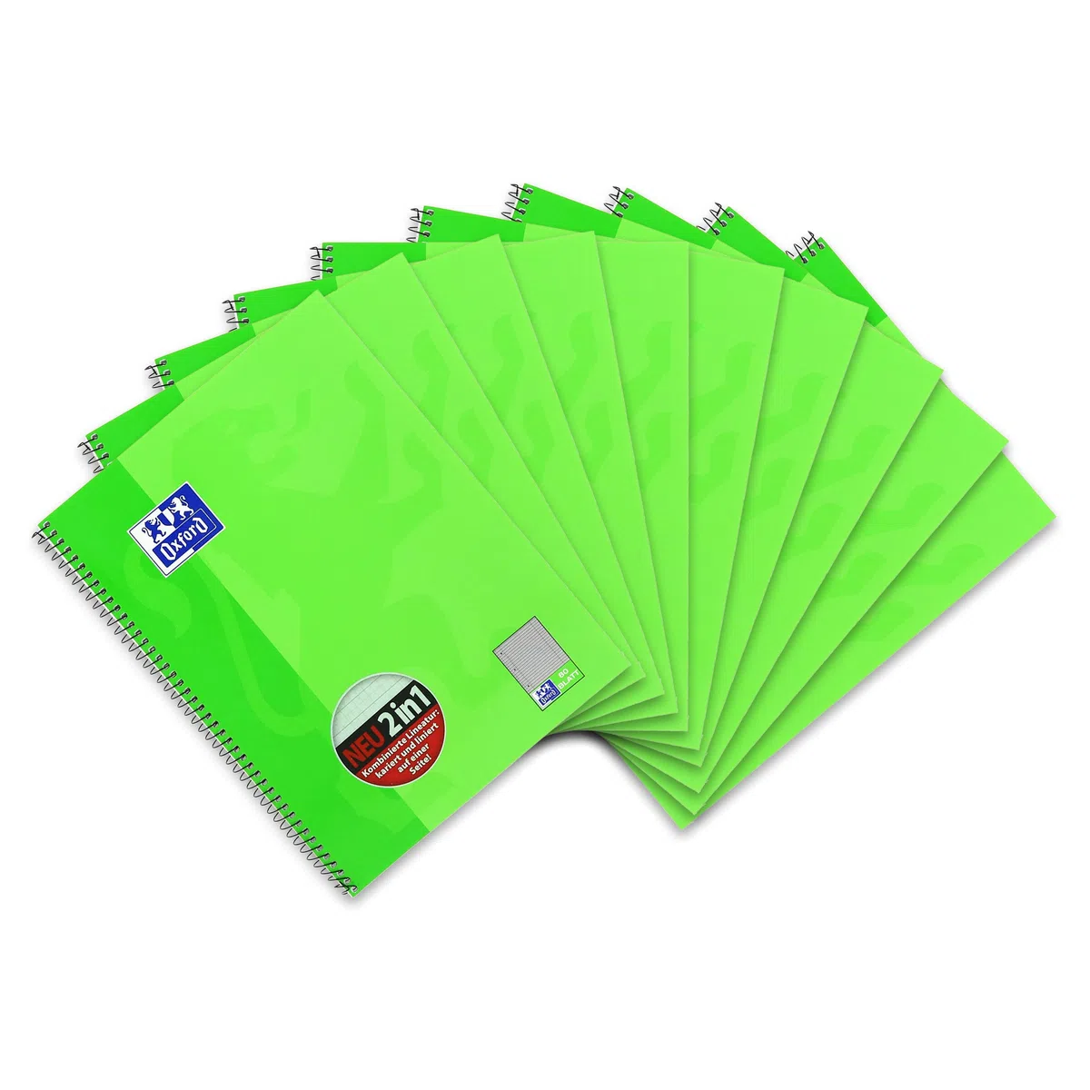 Oxford KarLi 100050362 - Cuaderno de espiral (10 unidades, cuadriculado con rayas, 80 hojas, A4+, 90 g/m²), color verde